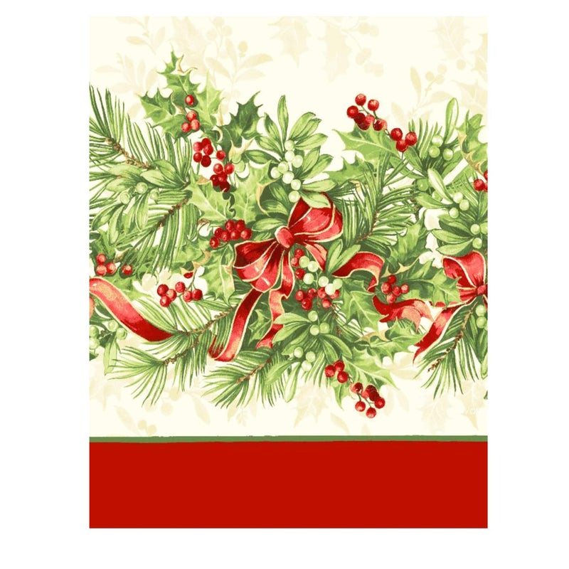 Newbridge Christmas Holly Ribbon Traditions Bordered 60 x 144 Inch Rectangle Fabric Tablecloth, Boughs of Holly and Berry Ribbon Garland Dining Table Cover for Holiday Party - Image 5